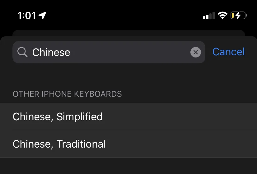 iOS keyboard inputs with Chinese input